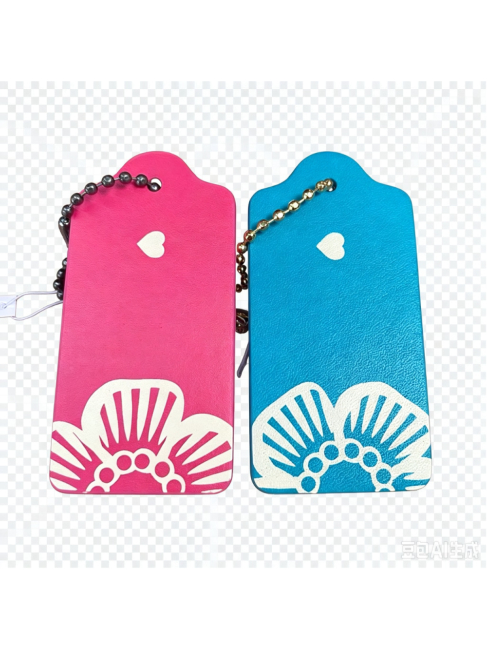 NWT Coach Fuschia Pink Teal Blue Heart Luggage Tag Hangtag Set Bag Charm RARE